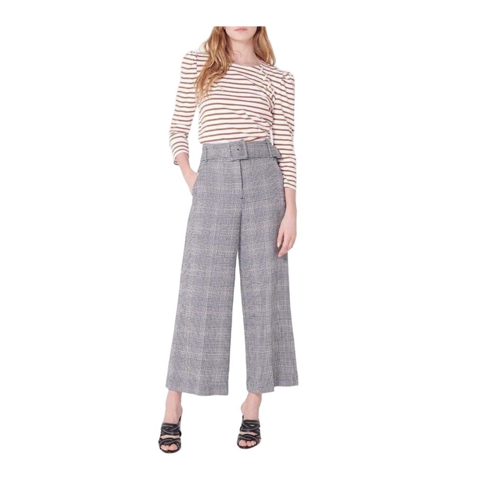 VERONICA BEARD Dexter Navy Multi Linen & Cotton Belted Pant | Sz 4 A3